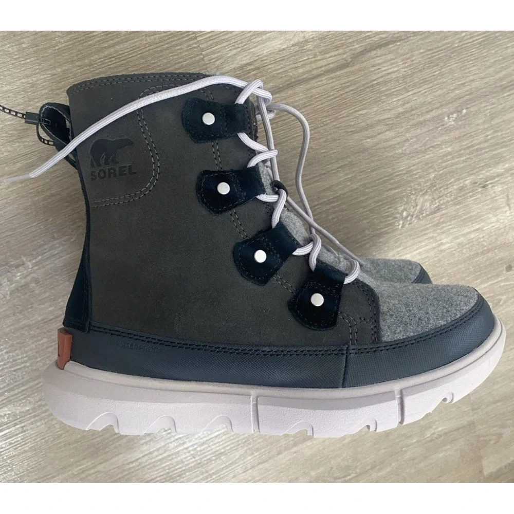 SOREL US 6 EU 37  Explorer II Joan Felt‎ Winter Boots Jet Vapor New Gray Shoes